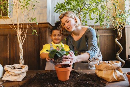 children gardening together