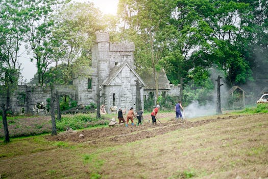 group of people planting in a community garden