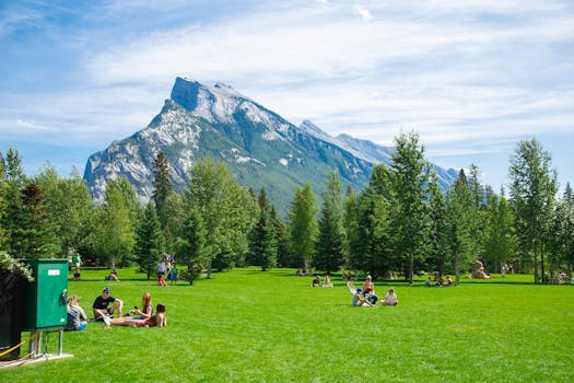 calm green park with people relaxing