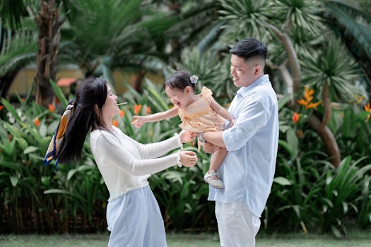 family planting together in a garden