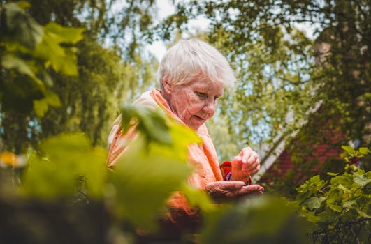 senior tending to garden