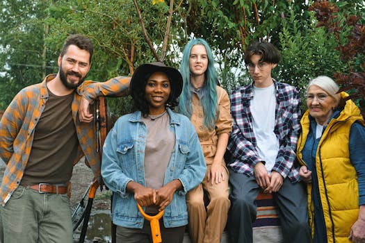 diverse group of people planting in a community garden