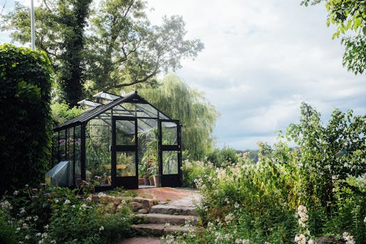 serene garden with blooming flowers