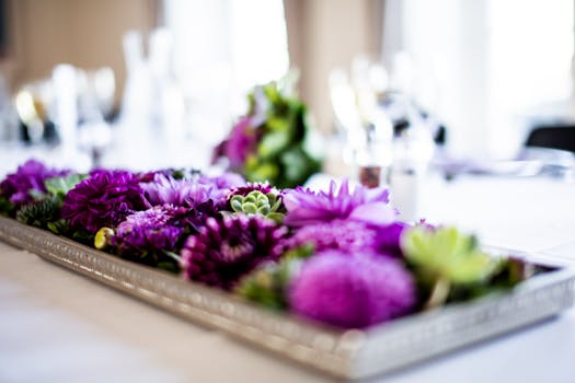 colorful flower arrangement on a dining table